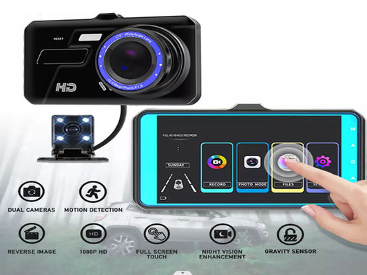 XINLIHANG 1080P 4 ιντσών εμπρός και εσωτερική κάμερα ταμπλό με ένδειξη ταχύτητας